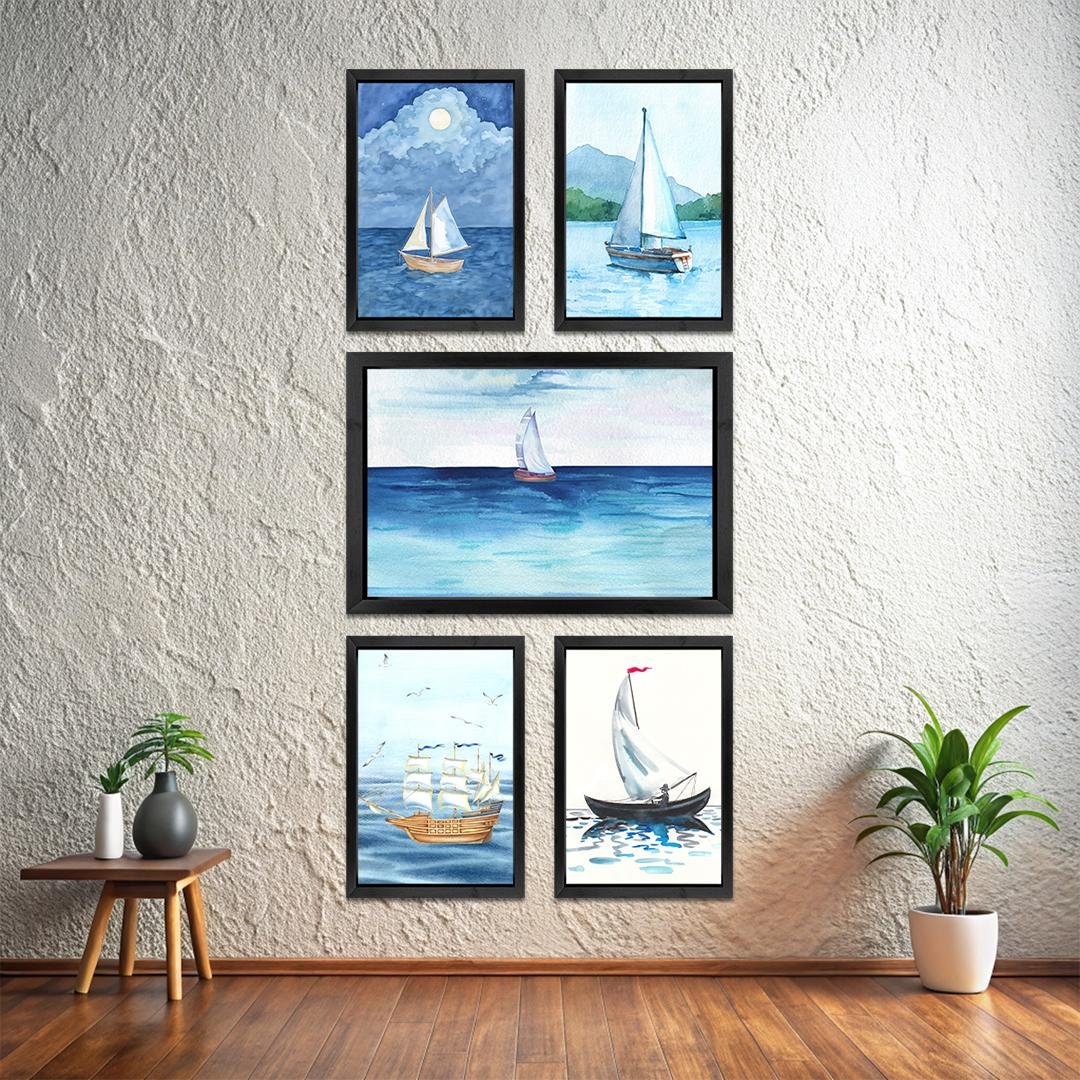 Nautical Boat Theme Wall Art Frames (5-Piece Set)