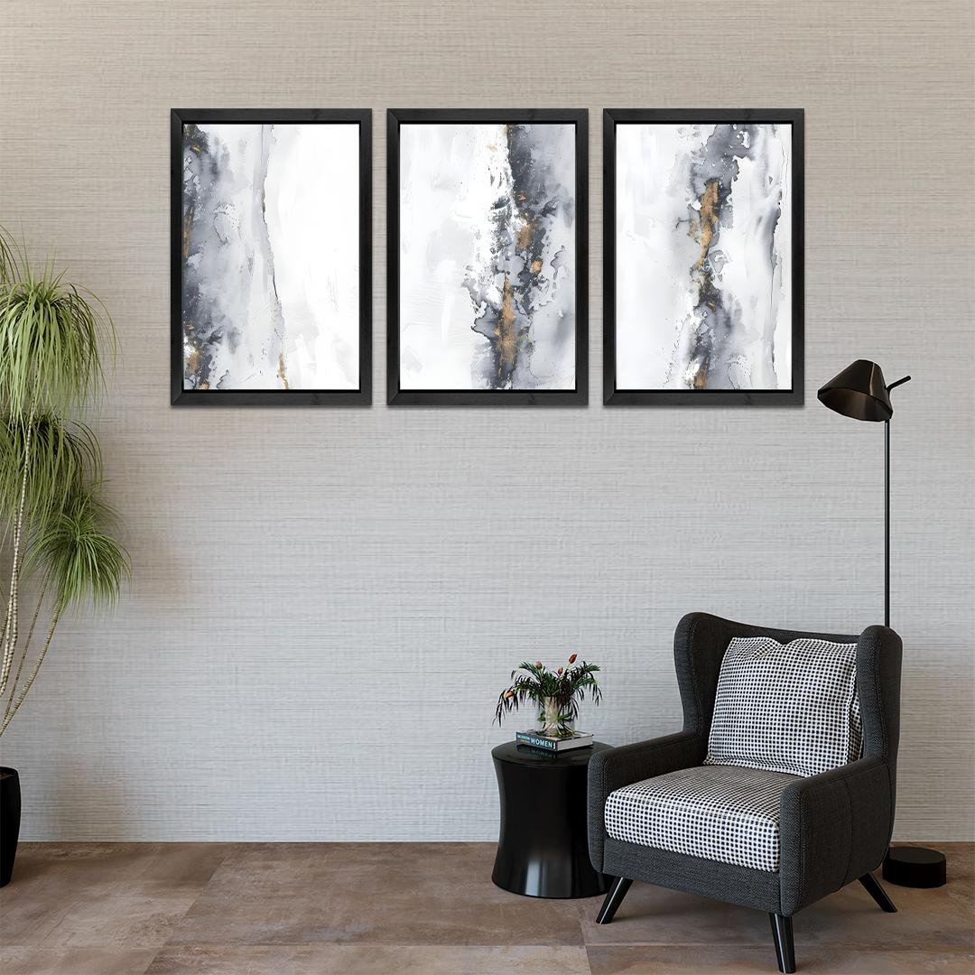 Abstract Black White and Gold Wall Panels