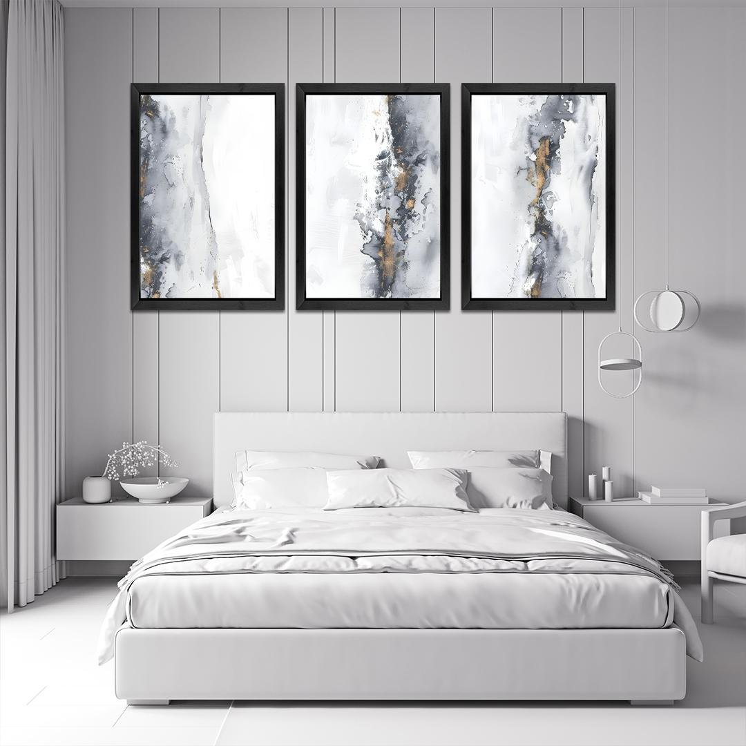 Abstract Black White and Gold Wall Panels