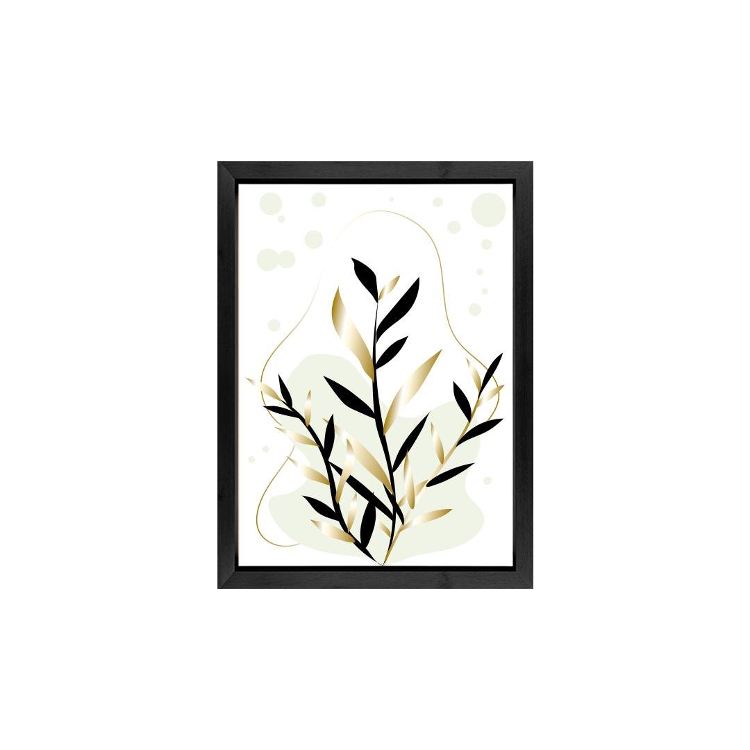 Set of 2 Black Gold Leaf Framed Canvas Wall Art