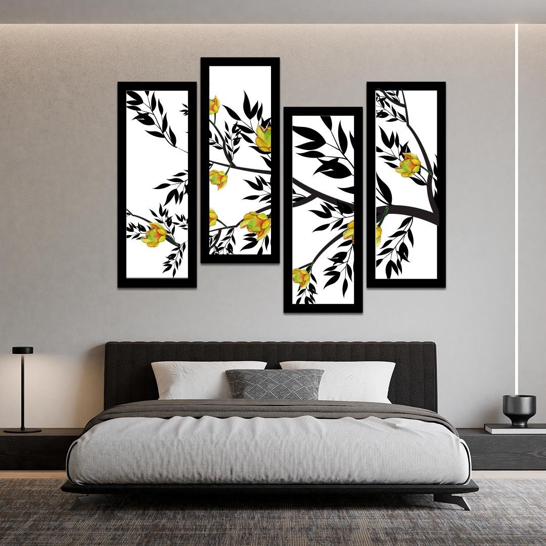 4 Panel Flower Blooming Canvas Wall Art