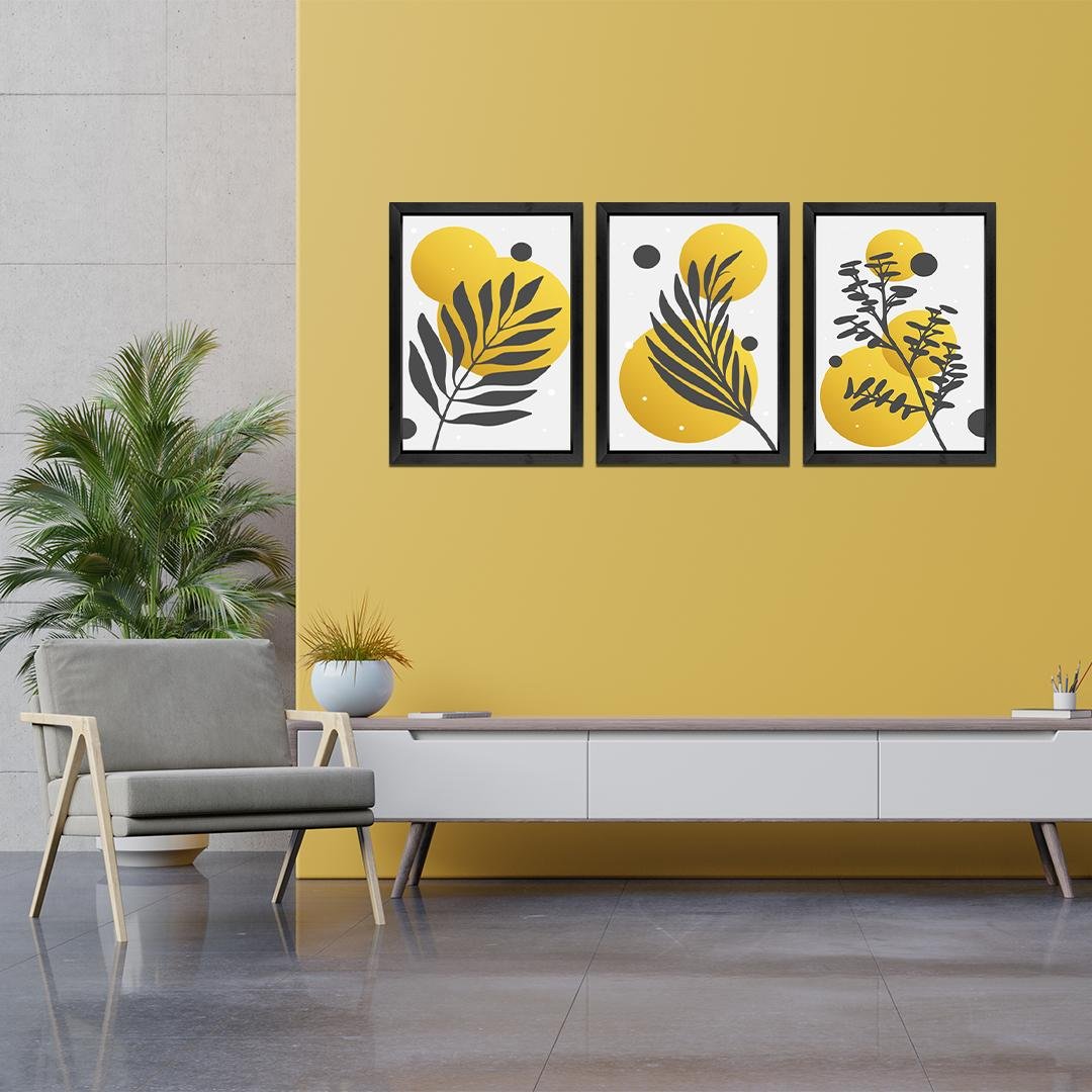 Black and Yellow Abstract Leaf Wall Art Frame