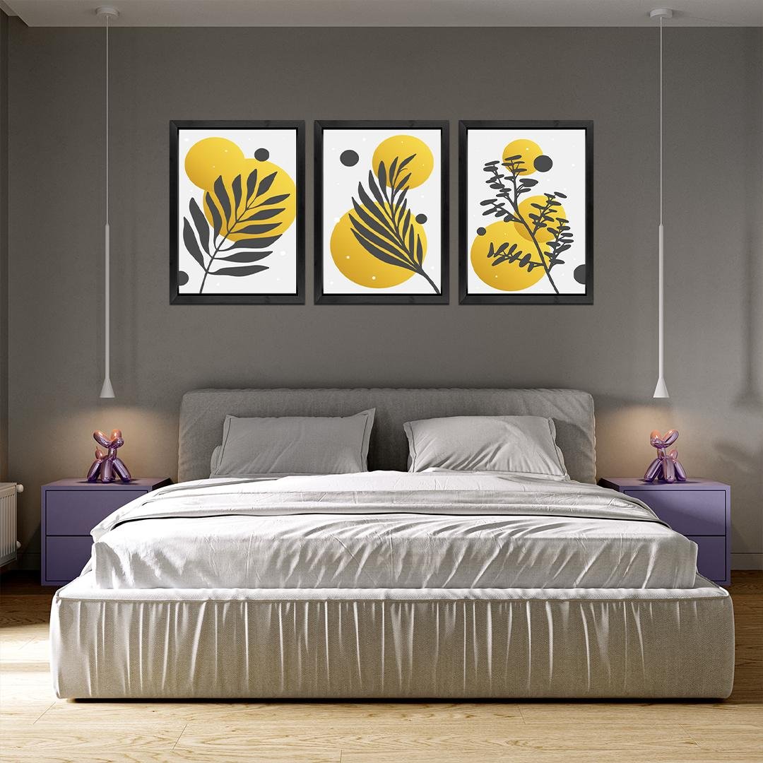 Black and Yellow Abstract Leaf Wall Art Frame
